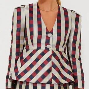 Tuckernuck Bordeaux Check Jacquard Zoey Plaid Peplum Blazer